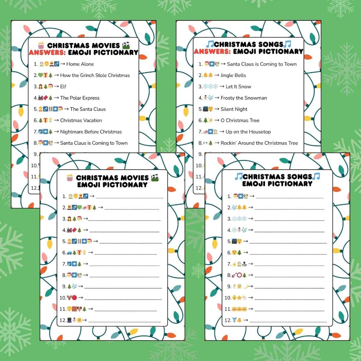 free christmas emoji pictionary printable game